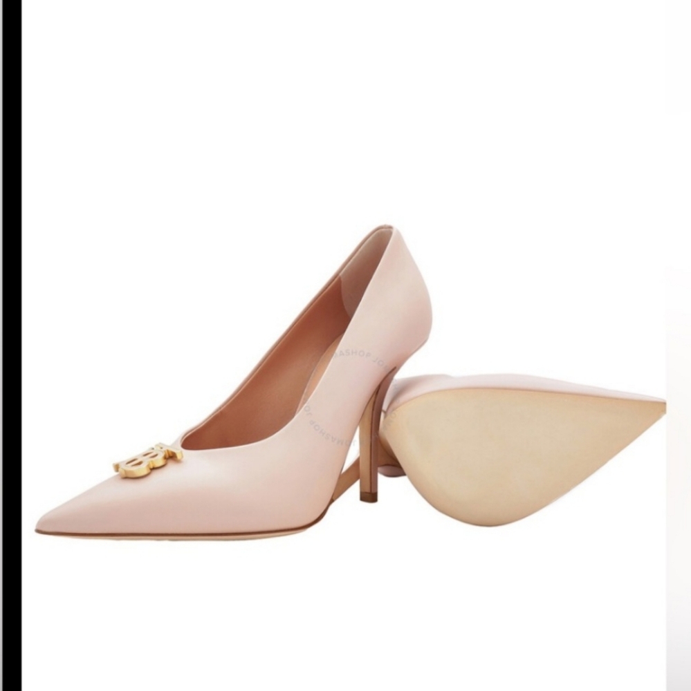 Burberry Ezra 100 Monogram Motif Leather Dusty Pink Heels